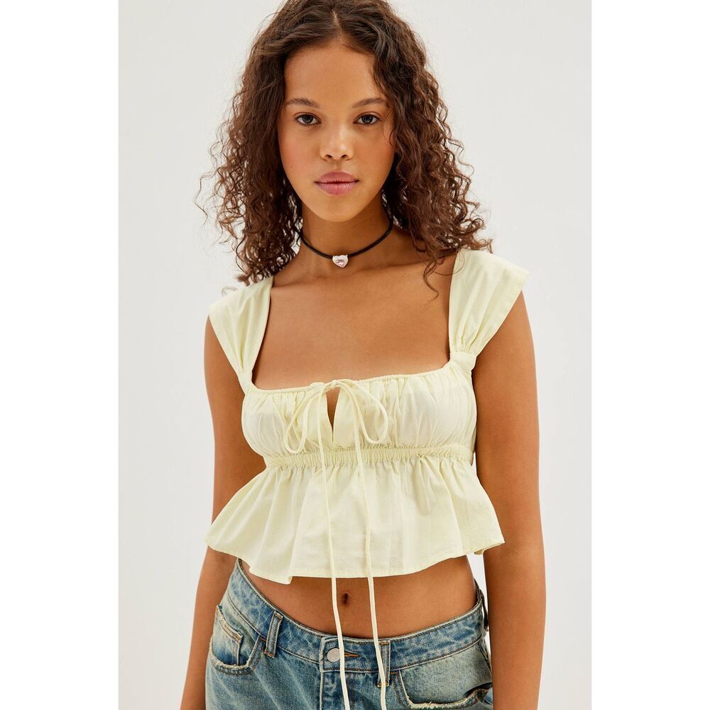 Urban Outfitters Sofia Peplum Blouse Sz  S Petite Buttery Yellow